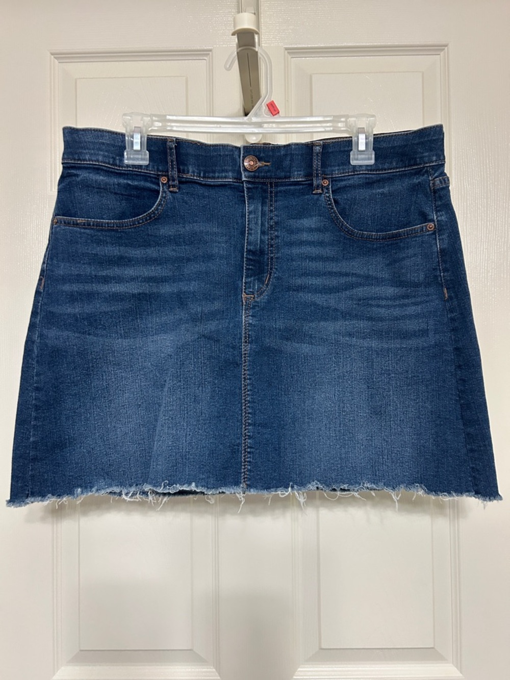 Vintage America Dark Blue Denim Mini Skirt Western Classic Frayed Edge sz 12